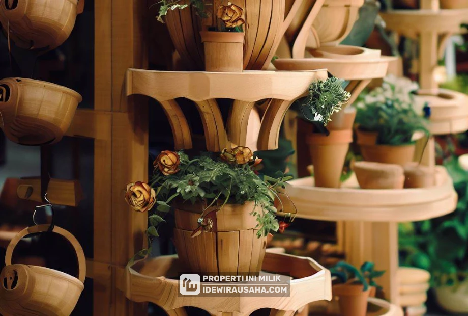 rak pot bunga dari kayu